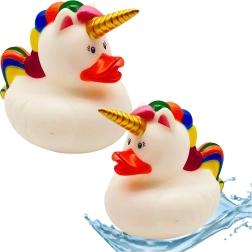Badeente Einhorn – weiß mit regenbogenfarbener Mähne und Schwanz