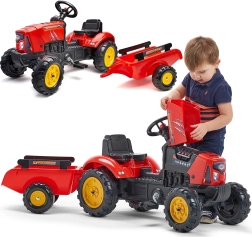 Kinder-Trettraktor FALK Red Supercharger mit abnehmbarem Anhänger