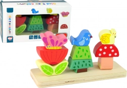 Holzpuzzle Blume, Schmetterling und Vogel