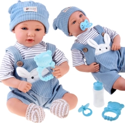 Interaktives Baby 46 cm in blauer Latzhose mit Zubehörset