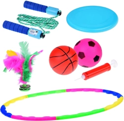 5-in-1 Sport-Set für Kinder – Hula-Hoop, Frisbee, Springseil, Bälle und Federball