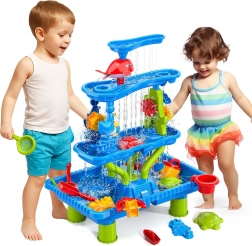 Woopie Tisch-Wasserspiel 4-in-1 mit Sandkasten und XL-Wasserfall, 4-stufiger Delfin