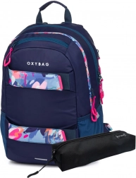 Schulrucksack und Etui OXY Sport Blumen Blau
