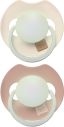 Leuchtende Silikon-Schnuller LOVI Prime 6–18 Monate, Set 2 Stück Ivory/Blush