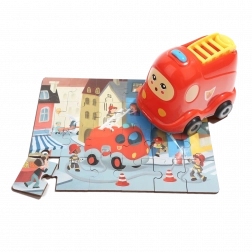 TOP BRIGHT Holzpuzzle mit Spielzeug-Feuerwehrwagen, 24 Teile