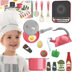Woopie Kinderküchenset mit Induktionskochfeld in Rosa, 30-teilig