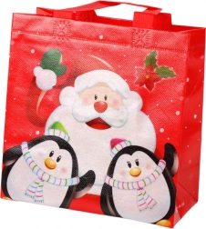 Weihnachtliche Geschenktasche mit Nikolaus- und Pinguinmotiv, rot, 22 × 22 × 11 cm