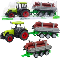 Grüner Traktor mit Holzstamm-Anhänger 47 cm