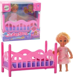 Set Mini-Puppe im Pyjama rosa Bettchen