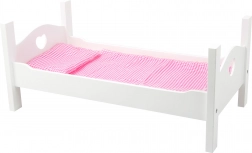 Holzbettchen für Puppen mit weißen Herzchen