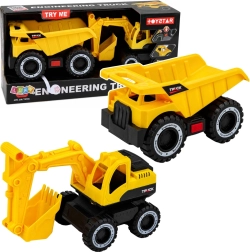 Baufahrzeug-Set – Bagger und Kipplaster mit Licht und Sound, gelb