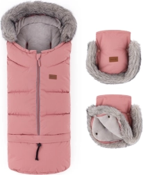 Petite&Mars Winterset Fußsack Arctic 4v1 und Kinderwagenhandschuhe Furry Old Rose
