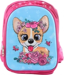 Kinder-Rucksack mit Hunde- und Blumenmotiv