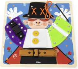 VIGA Holz-Beschäftigungstafel Zauberer Montessori – Reißverschlüsse, Knöpfe und Schnallen