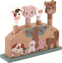 springende Bauernhoftiere – hölzernes Pop-up-Spielzeug für die Kleinsten