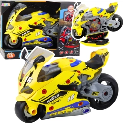 Interaktives 2-in-1-Motorrad mit Werkbank zum Zerlegen, Lichter, Sounds und Raucheffekt – gelb 43 cm