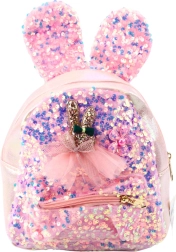 Rosa Kinderrucksack mit Pailletten und Hasenohren 4,4L