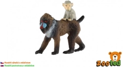 Mandrill-Weibchen mit Jungtier – Kunststofffigur 6 cm
