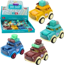 Metallisches Retro-Reiseauto mit Federantrieb und hüpfender Motorhaube