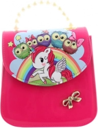 Kinderhandtasche mit Einhorn und Eulen, rosa, glänzend