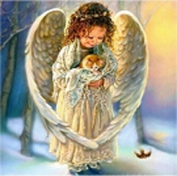 Diamant-Mosaik – Engel mit Kätzchen