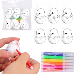 Polystyrol-Ostereier zum Bemalen mit Filzstiften, Küken im Ei, 6 Stk.