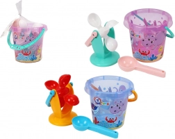 Plastik-Set für Sand und Wasser mit Eimer und Mühle im Netz 17 × 16 cm