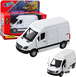 Metall-Van 1:32 mit Rückziehmotor, Licht und Sound – weiß