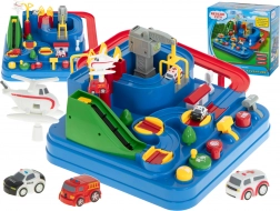 Interaktive Rennstrecke mit Hindernissen und Parkplätzen