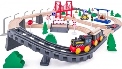 Holzeisenbahn mit batteriebetriebener Lokomotive, 80 Teile