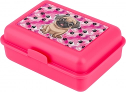 Rosa Brotdose mit Hundeillustration