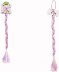 Haarschmuck mit Schleife und buntem Zopf mit Pailletten