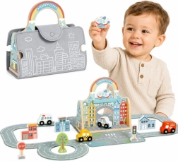 Tooky Toy Tragbare Stadt mit Autos in einer Tasche
