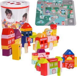 Holzbausteine Stadt für Kinder 3+ Puzzle-Unterlage und Formen-Sortierer