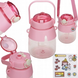 Kinderwasserflasche mit Strohhalm und Riemen 1 l – rosa