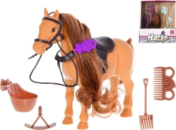 Plastikpferd 17 cm mit Zubehör für Pflege und Reiten