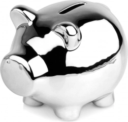 Silberne Keramik-Spardose in Schweinchenform 11,5 × 9 cm