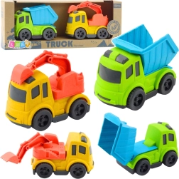 Set aus Baufahrzeugen aus Biokunststoff – kippbarer Muldenkipper und Minibagger