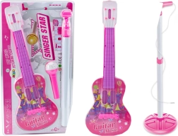 Růžene Kinder-E-Gitarre mit Ständer und Mikrofon, batteriebetrieben