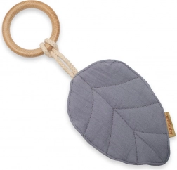 Baby-Beißring mit Musselin New Baby Leaf grau