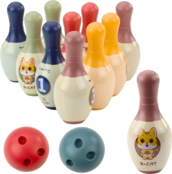 Kinder-Bowlingset mit Kätzchen – 10 Kegel und 2 bunte Kugeln