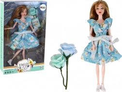Puppe Emily Frühling mit langen Haaren in blauem Blumen­kleid