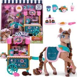 Wild Manes Cocoa – Pony mit Café-Wagen und Zubehör (20 Teile)