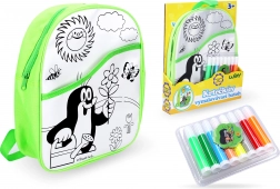 Ausmal-Rucksack Maulwurf mit grünem Hintergrund 30 cm + 8 Textilmarker