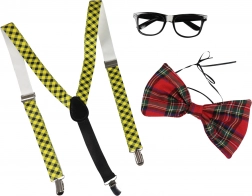 Karneval-Set Fliege mit Brille und Hosenträgern