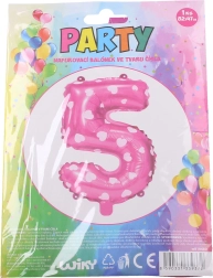 Luftballon Zahl 5 rosa mit Herzchen 82 × 47 cm