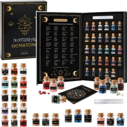 Set natürlicher Mineralien und Kristalle in Glasfläschchen im Geschenk-Buchformat, 30 Stück