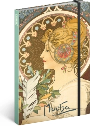 Notizblock 13 x 21 cm Alfons Mucha Feder unliniert