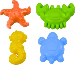 Sandformen Meerestiere, Set 4 Stk.: Krabbe, Schildkröte, Seestern, Seepferdchen – gelb, grün