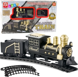 Klassischer Zug mit Lokomotive, Güterwagen und Schienen 53 × 48,5 cm